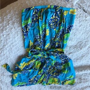 Lilly Pulitzer Multicolor Floral Blue Yellow Romper Tie Front